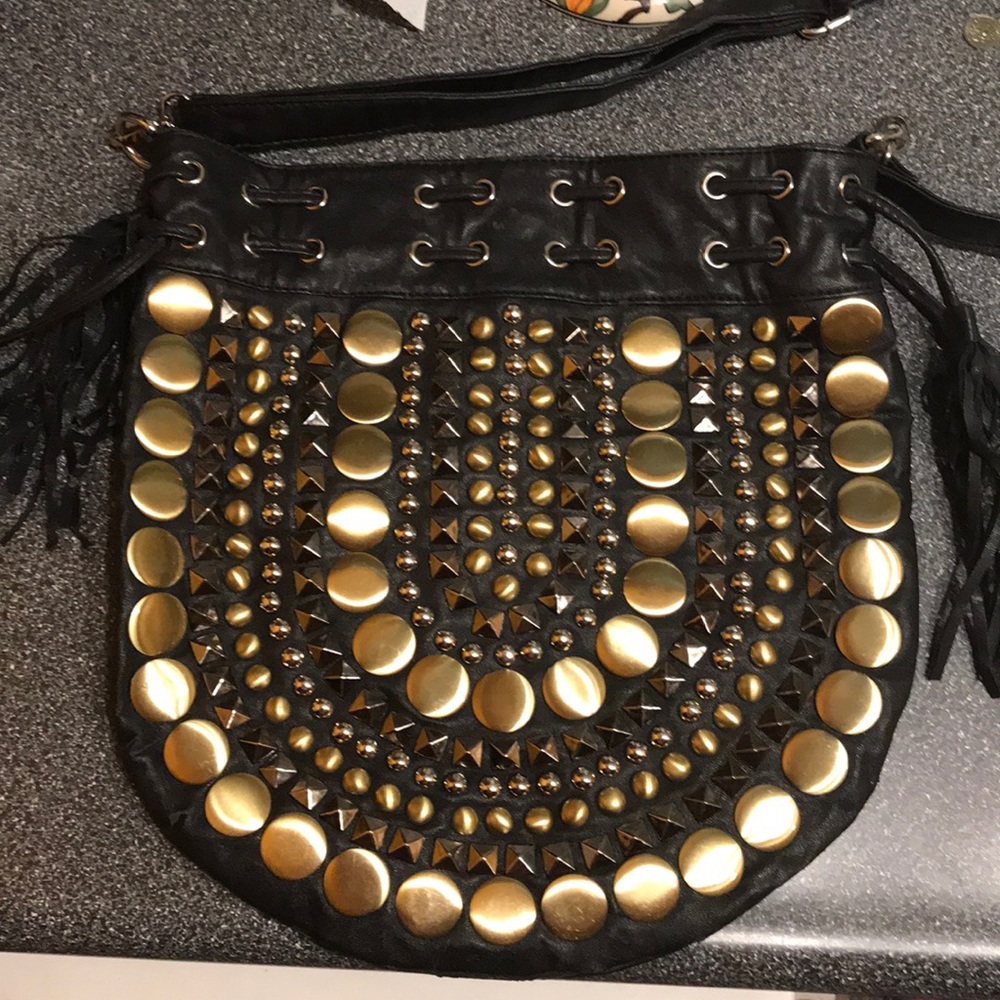 STUDED FAUX LEATHER CROSSBODY BAG
